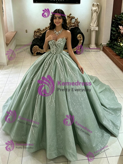 Green Tulle Sequins Quinceanera Dress