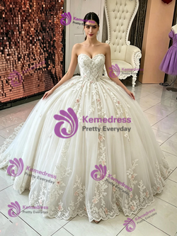 White Tulle Strapless Quinceanera Dress