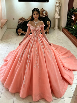 Orange Tulle Long Sleeve Off the Shoulder Quinceanera Dress
