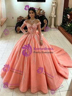 Orange Tulle Long Sleeve Off the Shoulder Quinceanera Dress