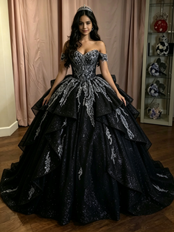 Black Tulle Off the Shoulder Quinceanera Dress