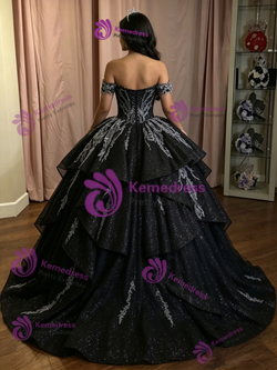 Black Tulle Off the Shoulder Quinceanera Dress