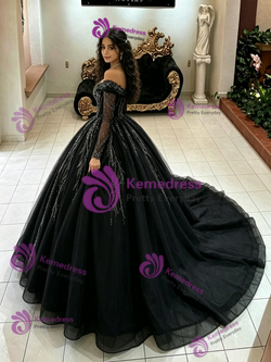 Black Tulle Off the Shoulder Quinceanera Dress