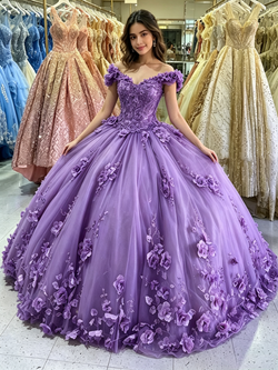 Purple Tulle Off the Shoulder Quinceanera Dress