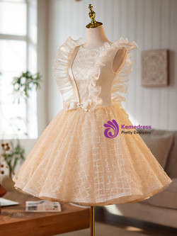 Champagne Tulle Bow Homecoming Dress