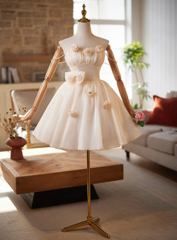 Champagne Tulle Pleats Flower Homecoming Dress