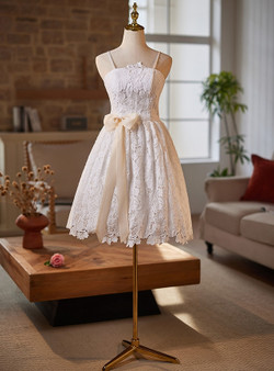 White Lace Straps Homecoming Dress