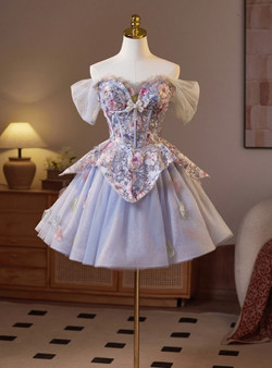 Purple Tulle Embroidery Homecoming Dress