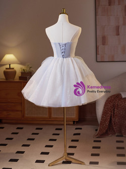 Blue Tulle Strapless Pleats Homecoming Dress