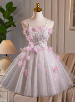 Tulle Sequins Spaghetti Straps Homecoming Dress