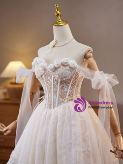 White Lace Off the Shoulder Pearls Homecoming Dress
