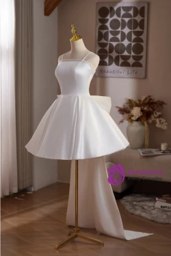 White Satin Spaghetti Straps Homecoming Dress