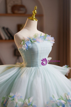 Green Tulle Pleats Flower Homecoming Dress