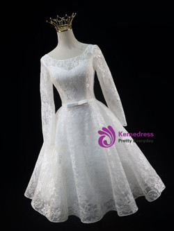 White Lace Long Sleeve Short Homecoming Dress