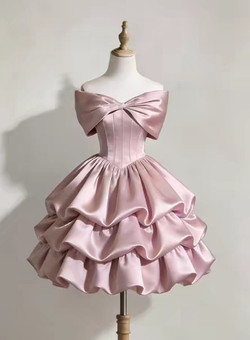 Pink Satin Off the Shoulder Homecoming Dress