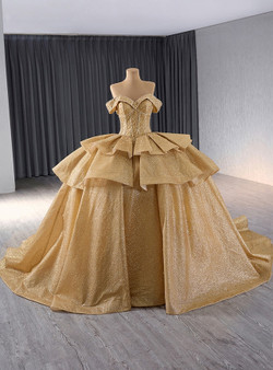 Gold Sequins Beading Off the Shoulder Prom Dress