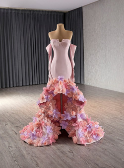 Pink Mermaid Strapless Colorful Flower Prom Dress