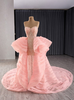 Pink Sequins Prom Dress With Detachable Train