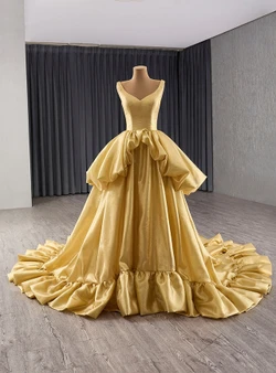 Gold Straps V-neck Prom Dress