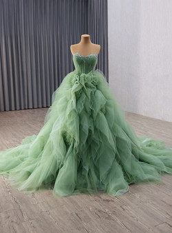 Green Tulle Pleats Sequins Beading Prom Dress