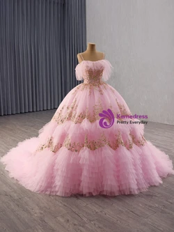 Pink Tulle Satin One Sequins Sequins Prom Dress