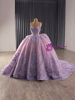 Purple Tulle Off the Shoulder Lace Appliques Prom Dress