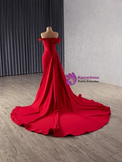 Red Mermaid Satin Pleats Beading Prom Dress