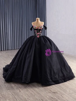 Black Satin Sequins Embroidery Appliques Prom Dress With Jacket