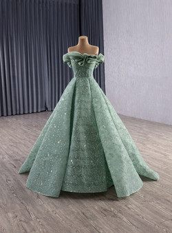 Green Tulle Lace Sequins Off the Shoulder Prom Dress