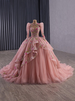 Pink Tulle Strapless Appliques Prom Dress With Jacket