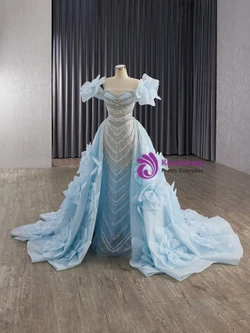 Blue Mermaid Sequins Beading Crystal Prom Dress