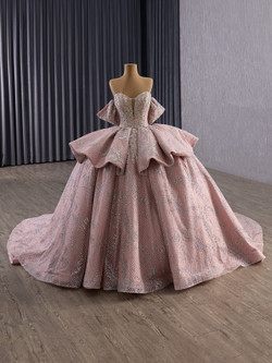Pink Ball Gown Sequins Off the Shoulder Prom Dress