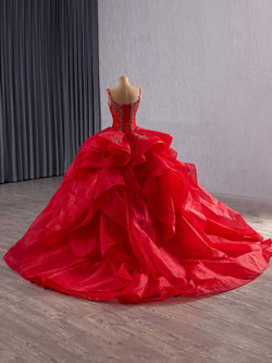 Red Ball Gown Straps Beading Sequins Prom Dress