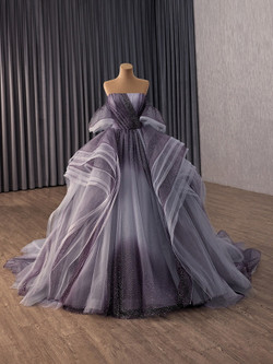 Dark Purple Tulle Sequins Pleats Prom Dress