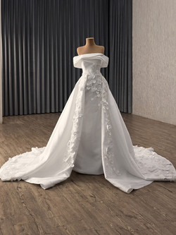 White Satin 3D Flower Wedding Dress