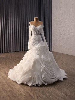 White Mermaid Long Sleeve Lace Off the Shoulder Wedding Dress