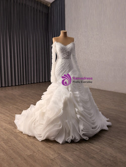White Mermaid Long Sleeve Lace Off the Shoulder Wedding Dress