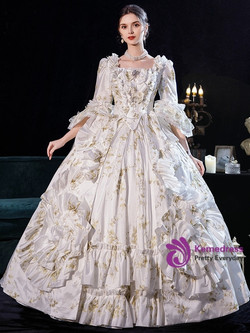 White Square Long Sleeve Bow Rococo Baroque Dress