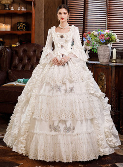 White Ball Gown Square Neck Victorian Vintage Dress