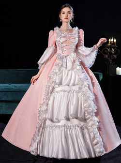 Pink White Bow Long Sleeve Baroque Victorian Dress