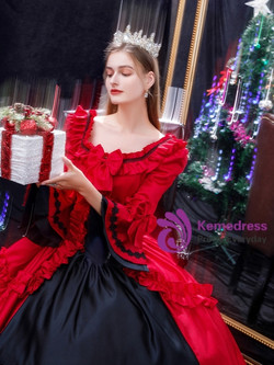 Black Red Satin Long Sleeve Rococo Vintage Dress
