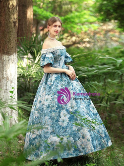 Blue Monet Garden Palace Oil Paint Vintage Dress