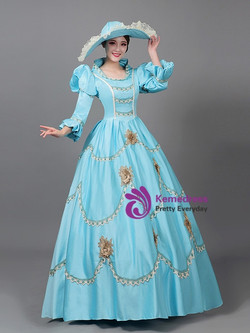 Blue Satin Long Sleeve Rococo Vintage Dress
