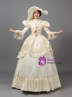 Yellow High Neck Long Sleeve Vintage Dress