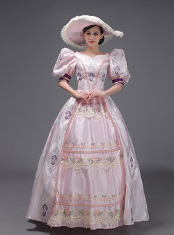 Champagne Satin Puff Sleeve Vintage Dress