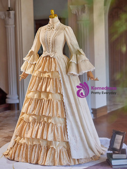 Champagne Short Sleeve Bow Rococo Vintage Gown Dress