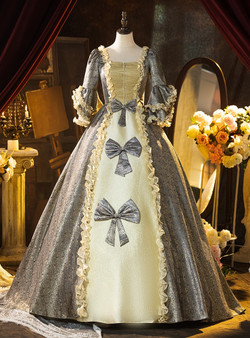 Gray Short Sleeve Bow Victorian Vintage Gown Dress