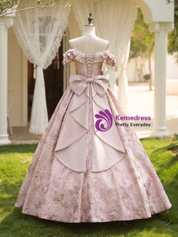 Pink Straps Bow Baroque Vintage Gown Dress