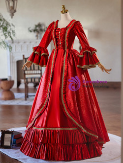Red Long Sleeve Pleats Baroque Vintage Gown Dress