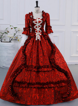 Burgundy Long Sleeve Pleats Victorian Dress